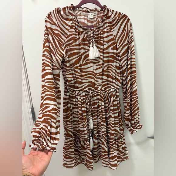 Veronica Beard Danica Tasseled Gathered Animal Print Mini Dress Size S - Picture 4 of 12